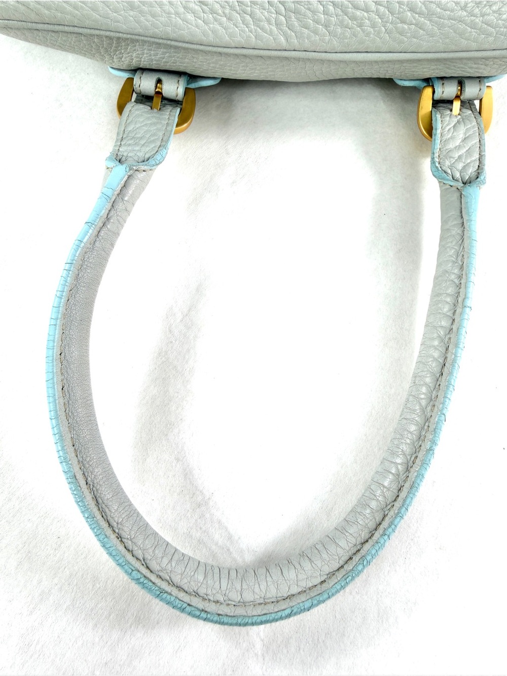 Dooney Bourke Pastel Blue Pebbled Leather Small Satchel Shoulder Bag Brass Studs - Picture 12 of 12